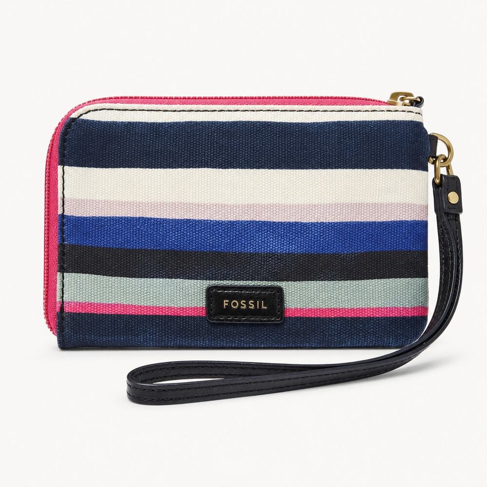 Fossil Key-Per Multicolor Striped Canvas Zip Wristlet Wallet